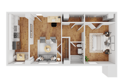 Floor plan for 1 bed, 1 bath, 760 sqft
